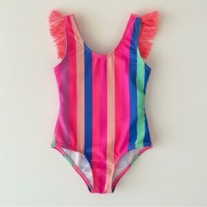 Shade Critters Rainbow Fringe One-Piece Swimsuit Girls 2T Pink Blue Stripe